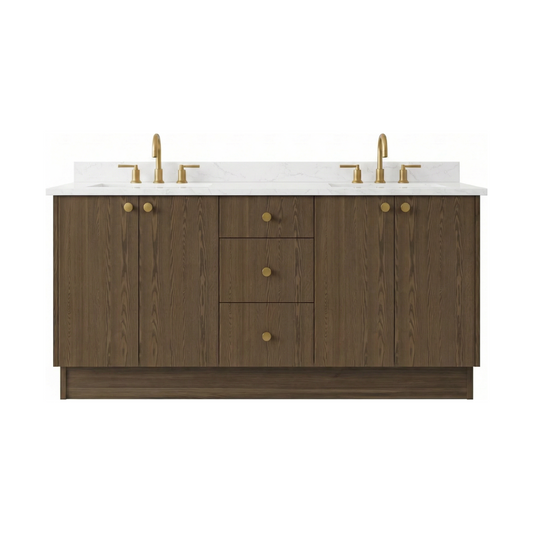 72" Cinnamon Triba European Vanity with Quartz Top – Double Sink