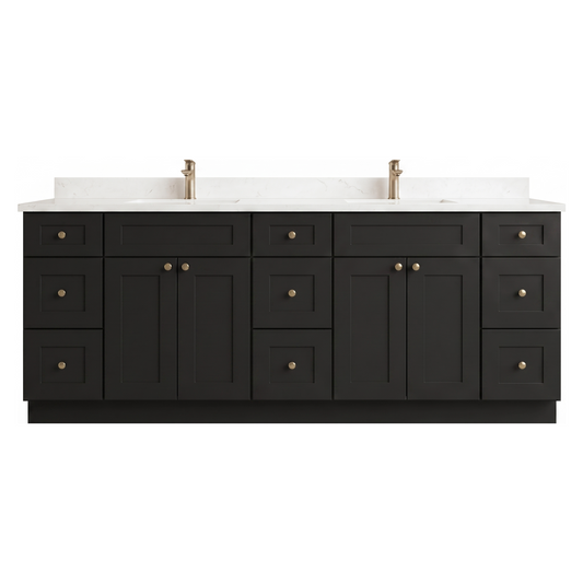 84" Shaker Bathroom Vanity – Black – 9 Drawers