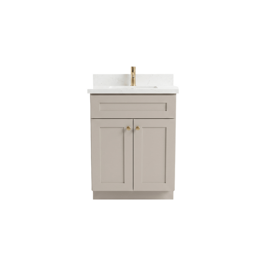 24" Taupe Shaker Bathroom Vanity with Quartz Top – Single Sink