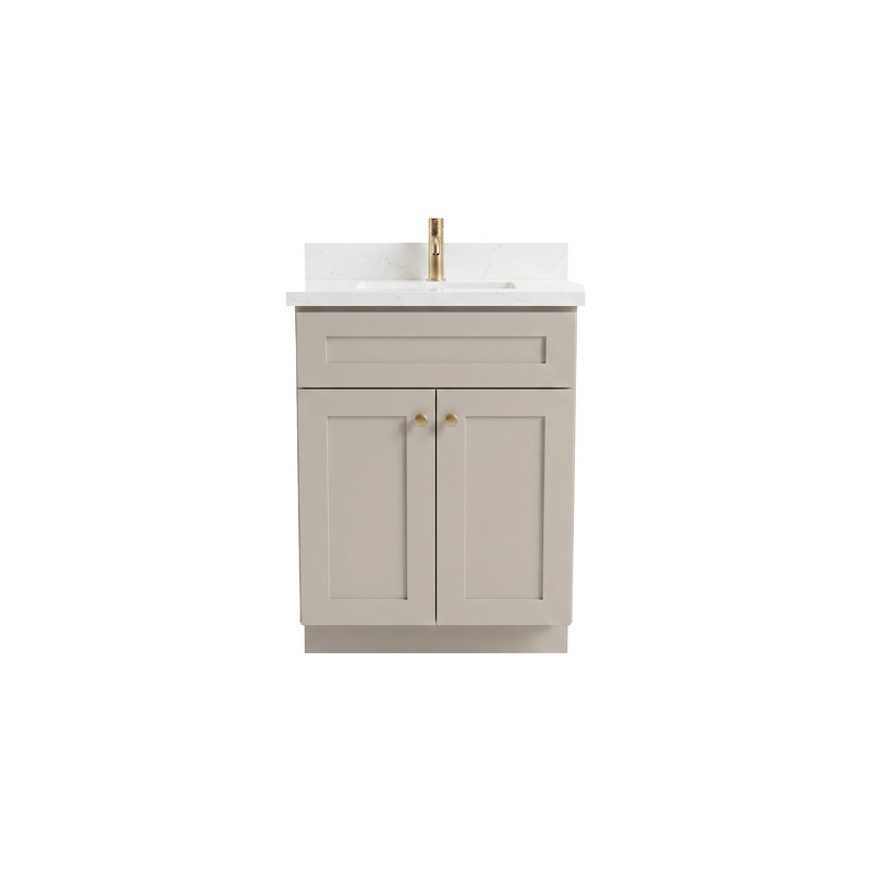 24" Taupe Shaker Bathroom Vanity with Quartz Top – Single Sink