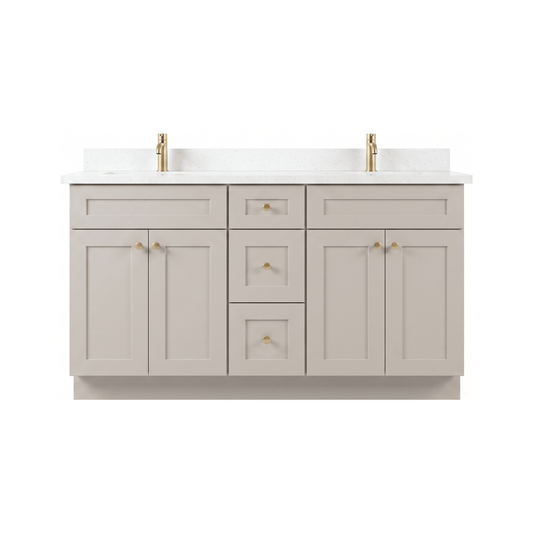60" Taupe Shaker Bathroom Vanity with Quartz Top – Double Sink