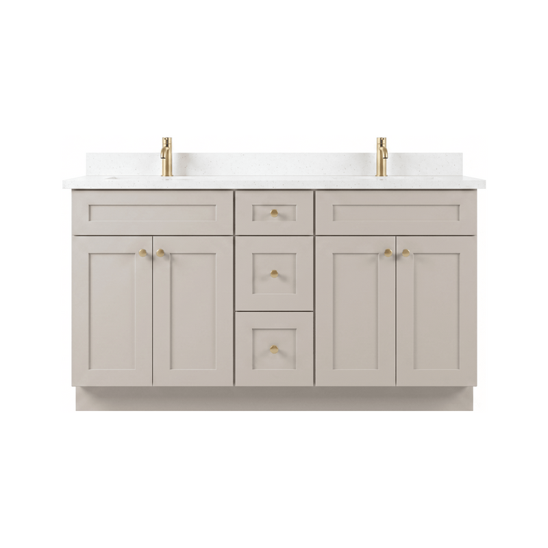 60" Taupe Shaker Bathroom Vanity with Quartz Top – Double Sink