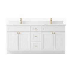 72" White Shaker Bathroom Vanity with Quartz Top – Double Sink