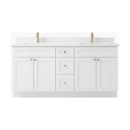 72" White Shaker Bathroom Vanity with Quartz Top – Double Sink