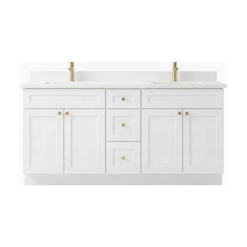 72" White Shaker Bathroom Vanity with Quartz Top – Double Sink