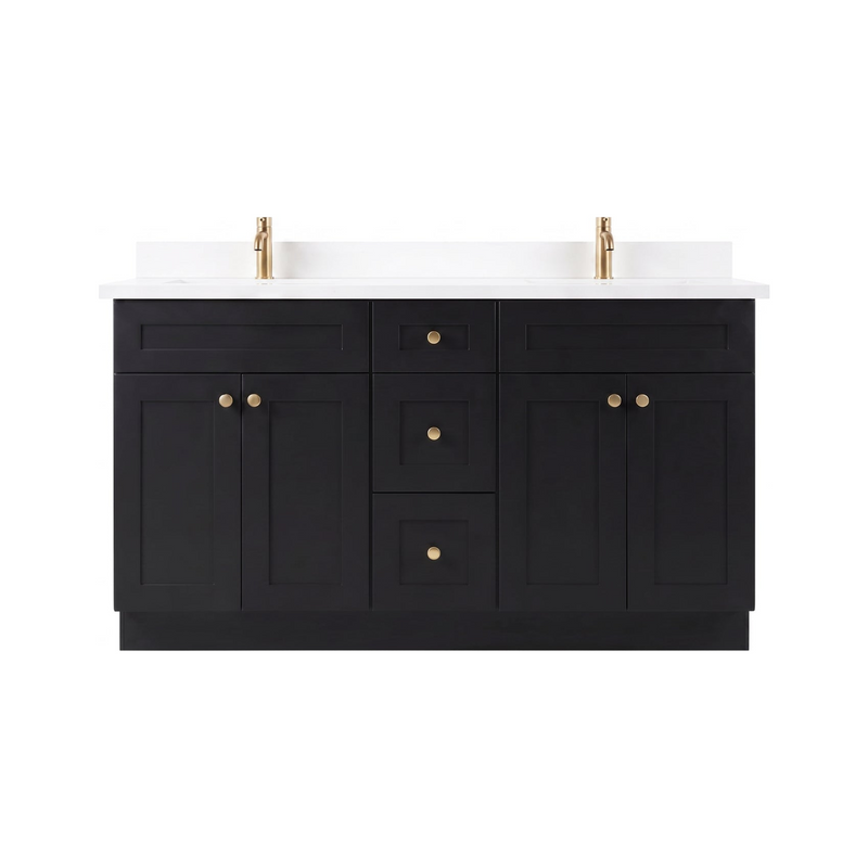 60" Slim Shaker Bathroom Vanity – Black – Double Sink