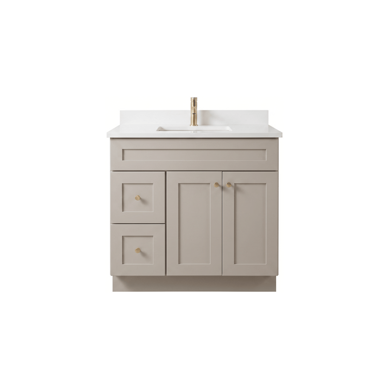 36" Taupe Shaker Bathroom Vanity with Quartz Top – Single Sink