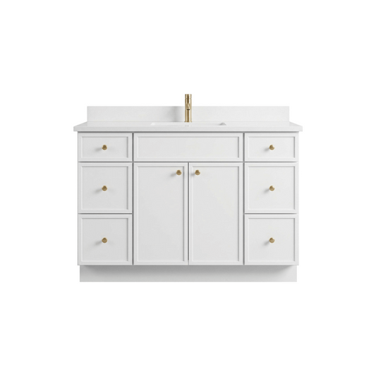 48" White Slim Shaker Bathroom Vanity with Quartz Top