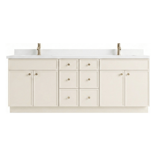 84" Off White Slim Shaker Bathroom Vanity with Quartz Top – 6 Drawers