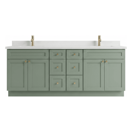84" Olive Green Shaker Bathroom Vanity with Quartz Top – Double Sink