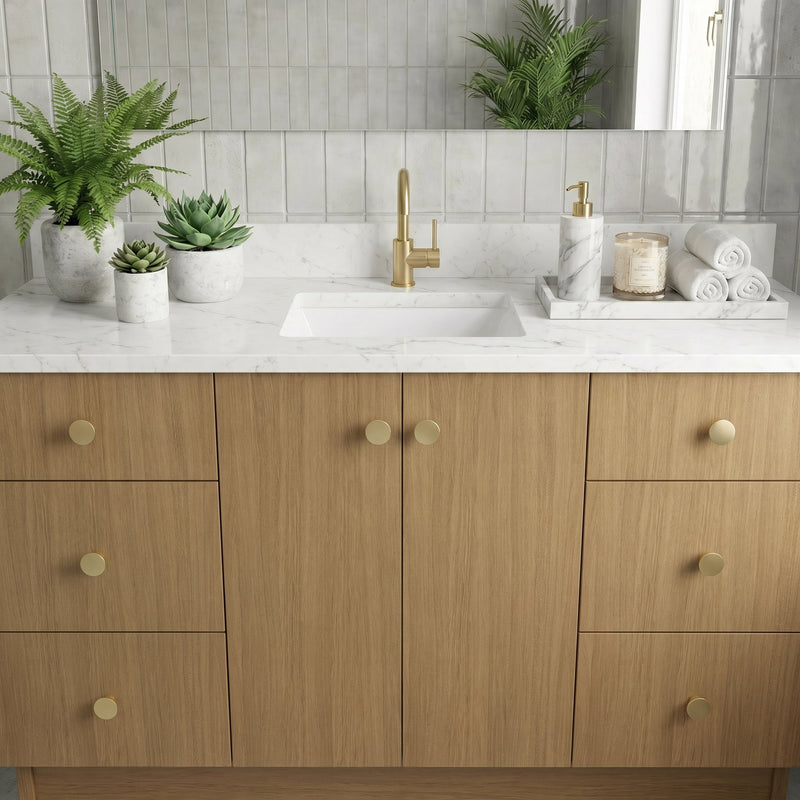 60" Sahara Oak European Vanity with Quartz Top – Single Sink