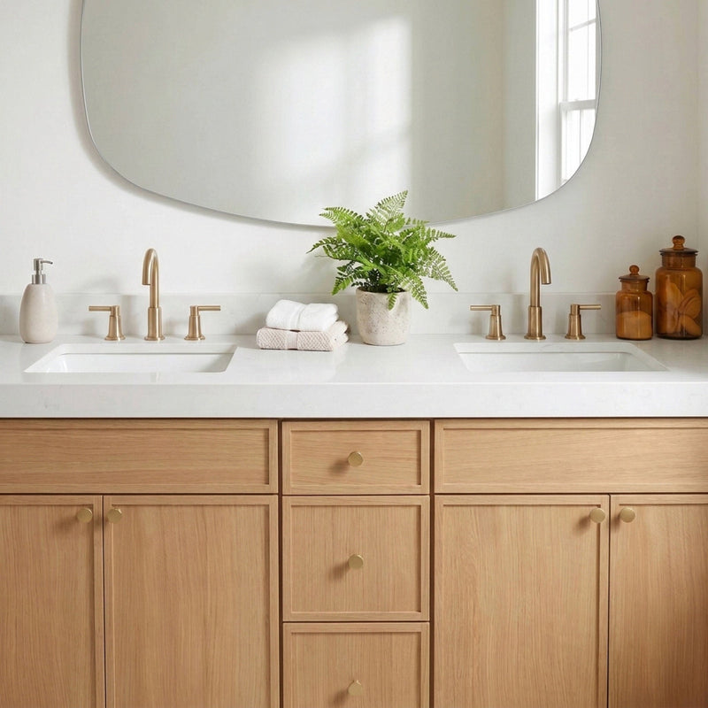 72" White Oak Slim Shaker Bathroom Vanity with Quartz Top – Double Sink