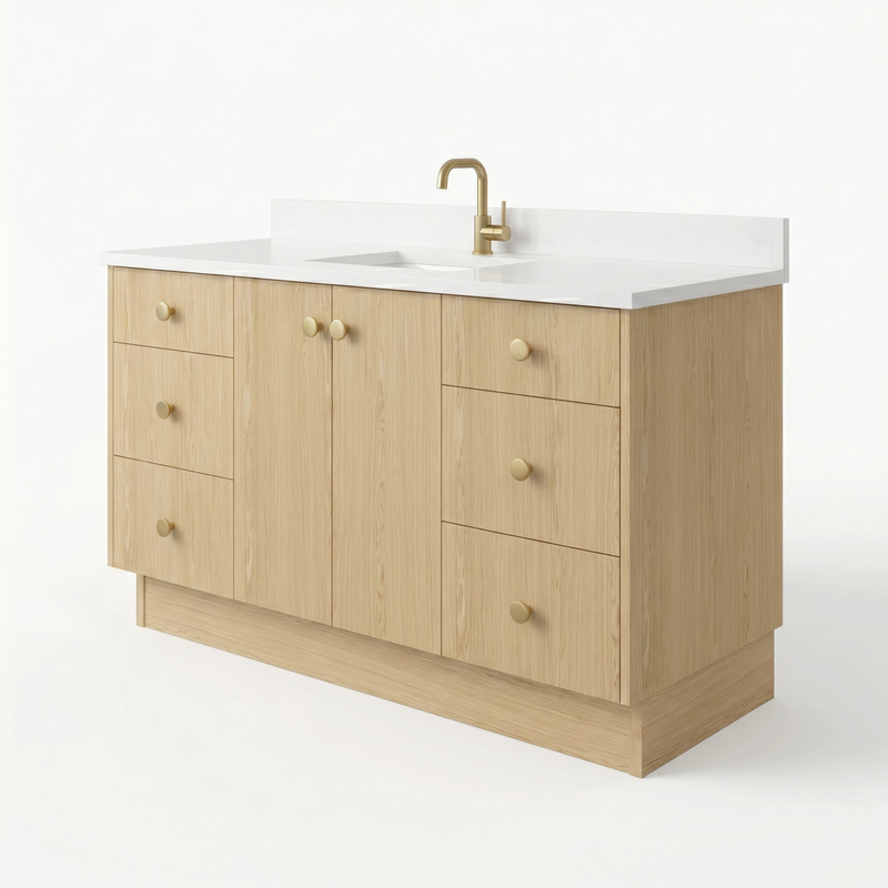 60" Ivory Oak European Vanity with Quartz Top – Single Sink