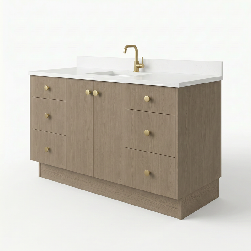 60" Manhattan Oak European Vanity with Quartz Top – Single Sink