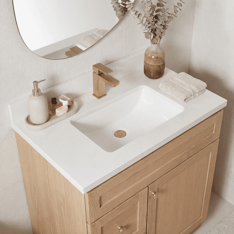 30" White Oak Shaker Bathroom Vanity with Quartz Top – Single Sink