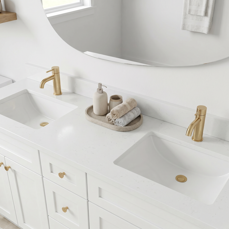 60" White Shaker Bathroom Vanity with Quartz Top – Double Sink