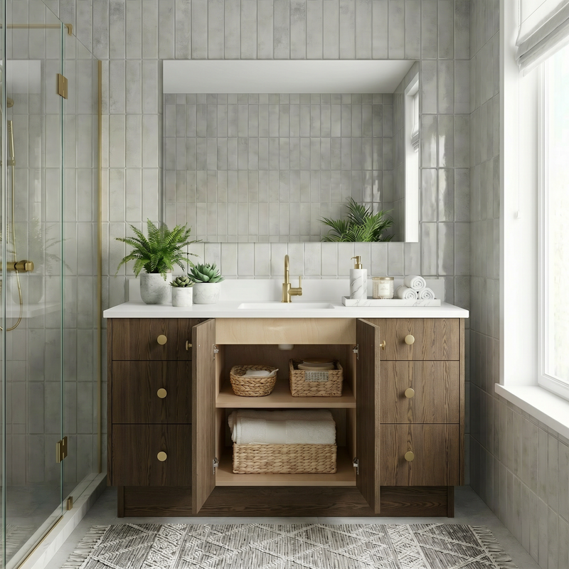 60" Cinnamon Triba European Vanity with Quartz Top – Single Sink