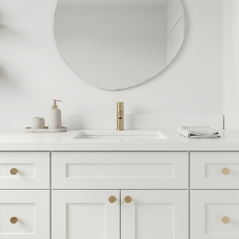 48" White Shaker Bathroom Vanity with Quartz Top – Single Sink
