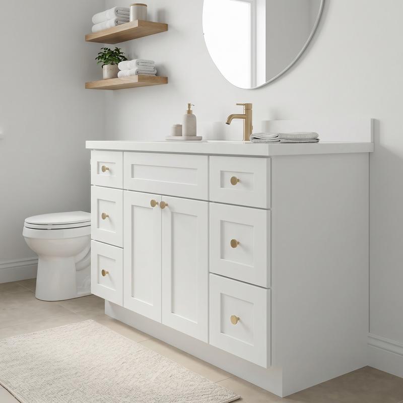 48" White Shaker Bathroom Vanity with Quartz Top – Single Sink