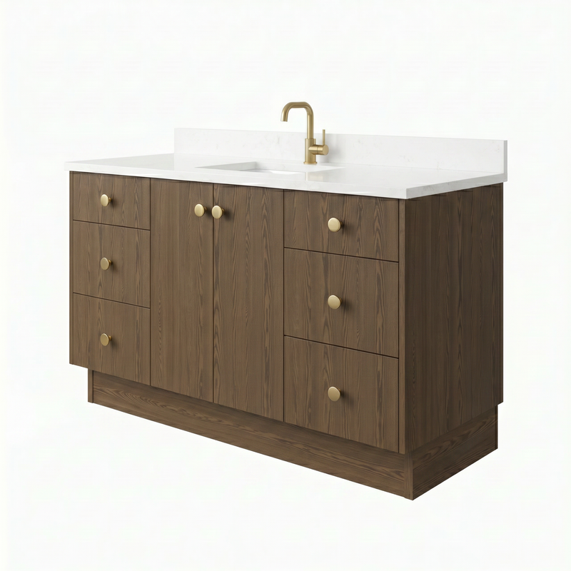 60" Cinnamon Triba European Vanity with Quartz Top – Single Sink