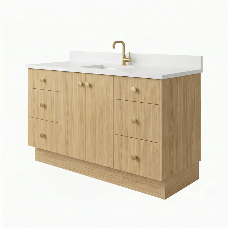 60" Natural Oak European Vanity with Quartz Top – Single Sink
