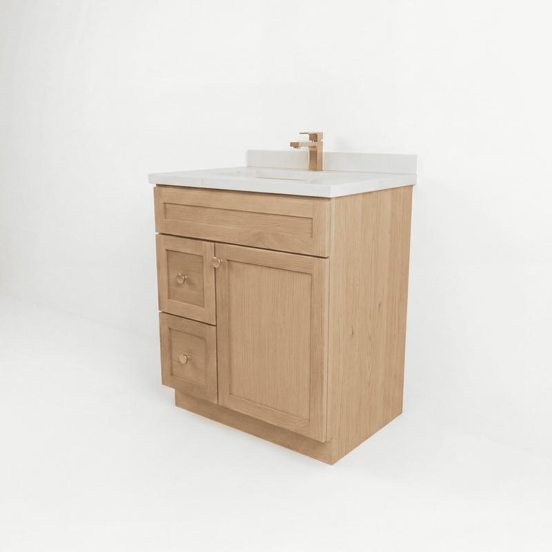 30" White Oak Shaker Bathroom Vanity with Quartz Top – Single Sink