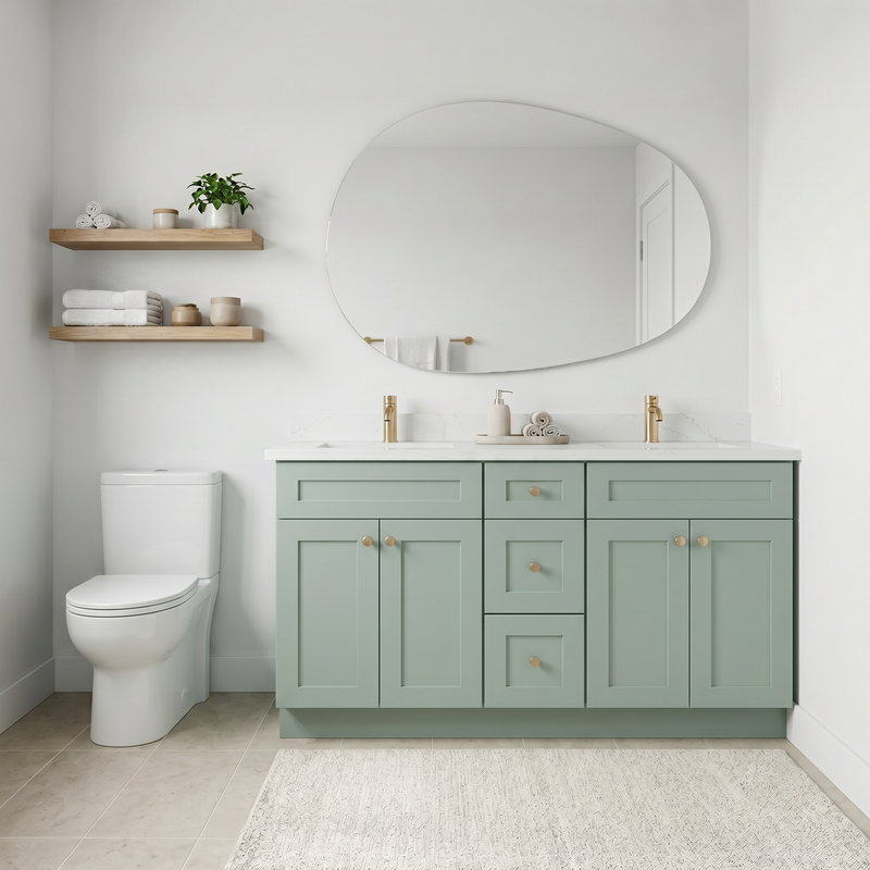 60" Olive Green Shaker Bathroom Vanity with Quartz Top – Double Sink