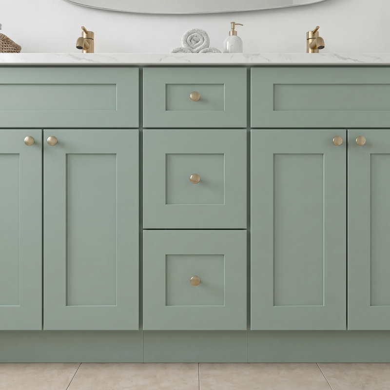 84" Olive Green Shaker Bathroom Vanity with Quartz Top – Double Sink