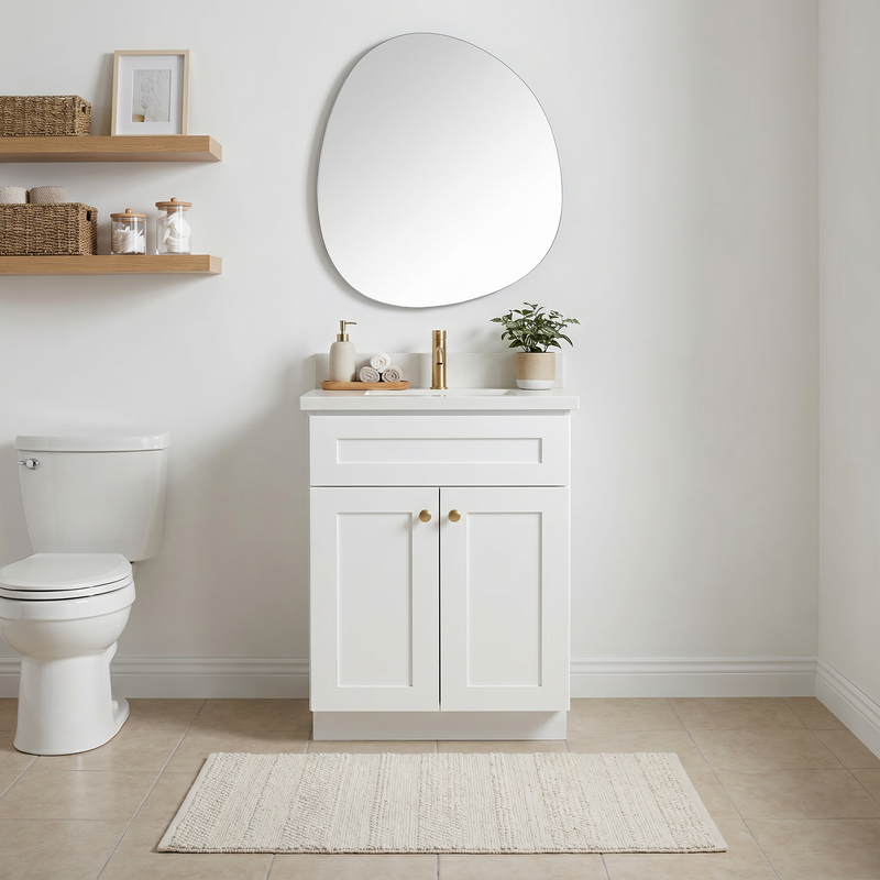 24" White Shaker Bathroom Vanity with Quartz Top – Single Sink