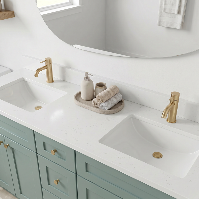 60" Olive Green Shaker Bathroom Vanity with Quartz Top – Double Sink