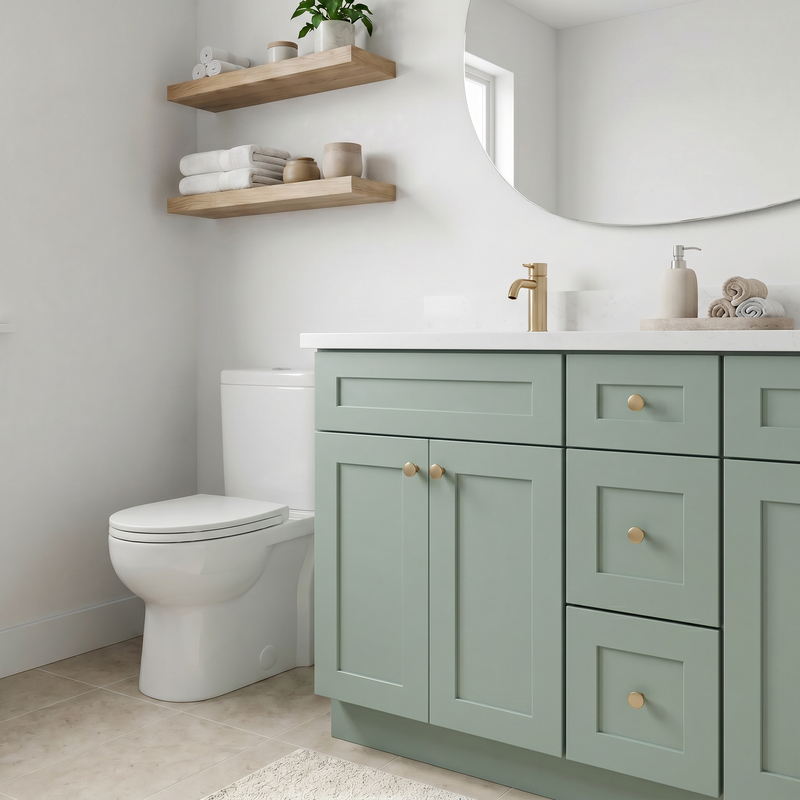 60" Olive Green Shaker Bathroom Vanity with Quartz Top – Double Sink
