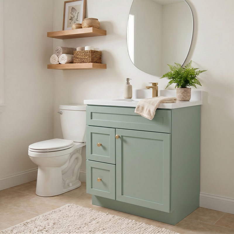 30" Olive Green Shaker Bathroom Vanity with Quartz Top – Single Sink
