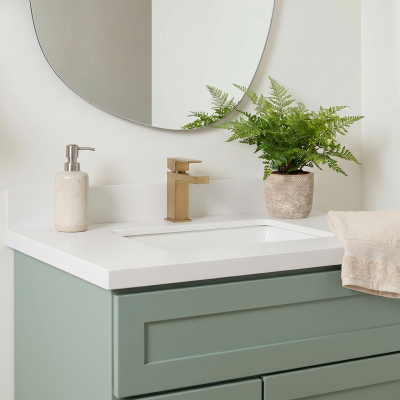 30" Olive Green Shaker Bathroom Vanity with Quartz Top – Single Sink