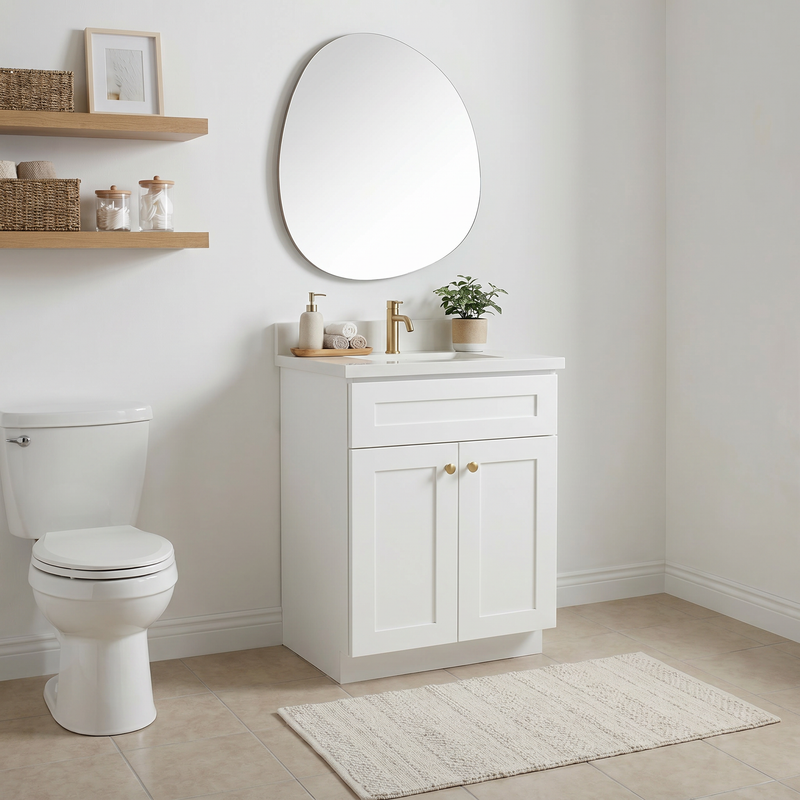 24" White Shaker Bathroom Vanity with Quartz Top – Single Sink