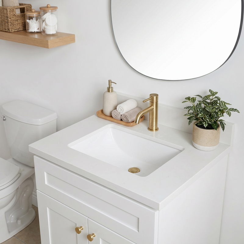 24" White Shaker Bathroom Vanity with Quartz Top – Single Sink