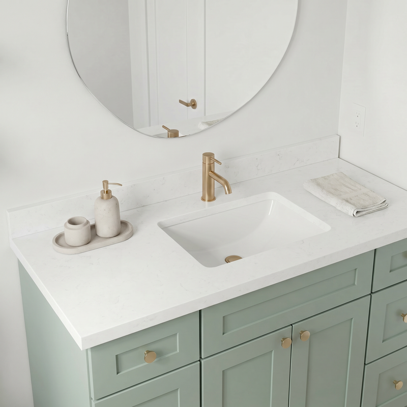48" Olive Green Shaker Bathroom Vanity with Quartz Top – Single Sink