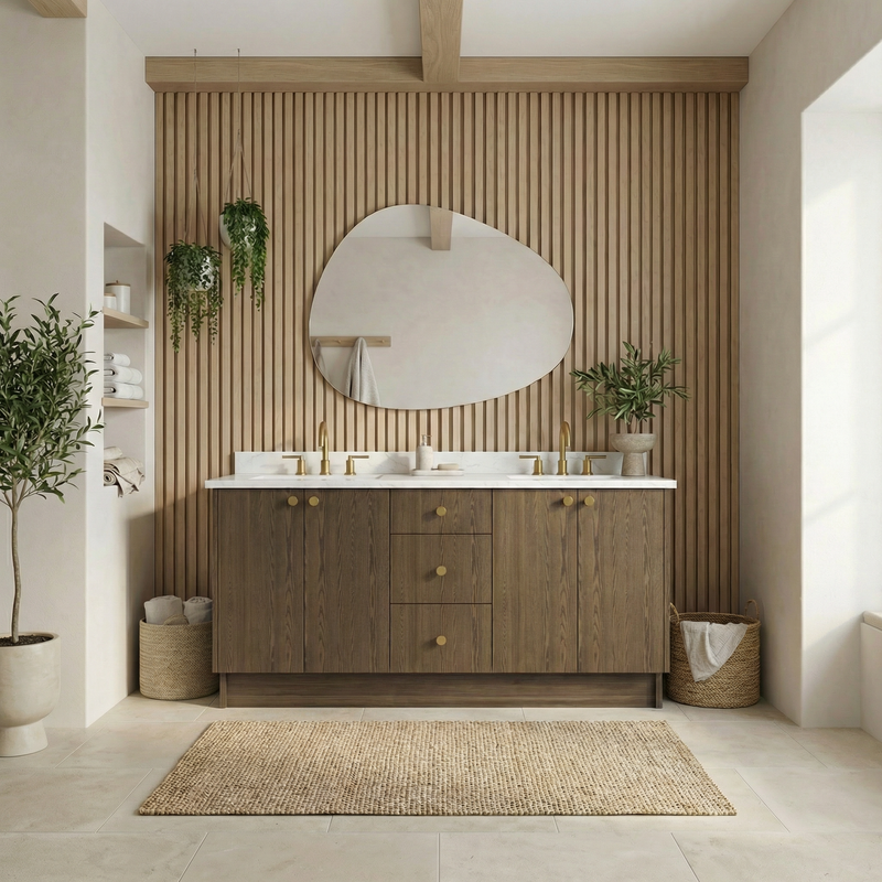 72" Cinnamon Triba European Vanity with Quartz Top – Double Sink