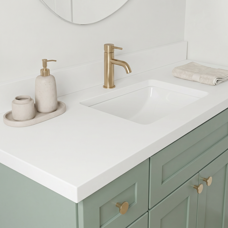 48" Olive Green Shaker Bathroom Vanity with Quartz Top – Single Sink