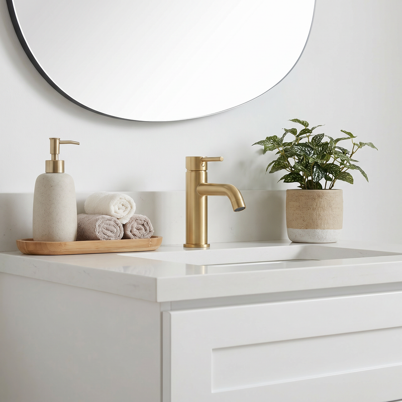 24" White Shaker Bathroom Vanity with Quartz Top – Single Sink