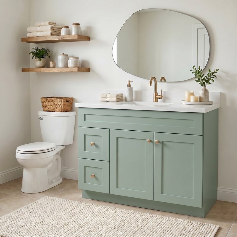 42" Olive Green Shaker Bathroom Vanity with Quartz Top – Single Sink