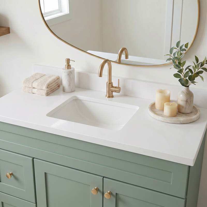 42" Olive Green Shaker Bathroom Vanity with Quartz Top – Single Sink