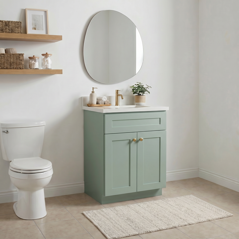 24" Olive Green Shaker Bathroom Vanity with Quartz Top – Single Sink