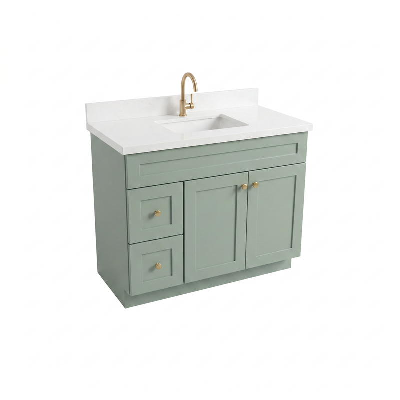 42" Olive Green Shaker Bathroom Vanity with Quartz Top – Single Sink