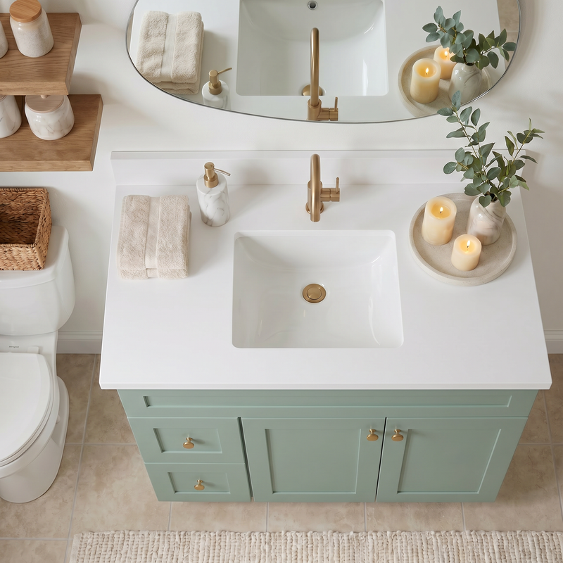 42" Olive Green Shaker Bathroom Vanity with Quartz Top – Single Sink
