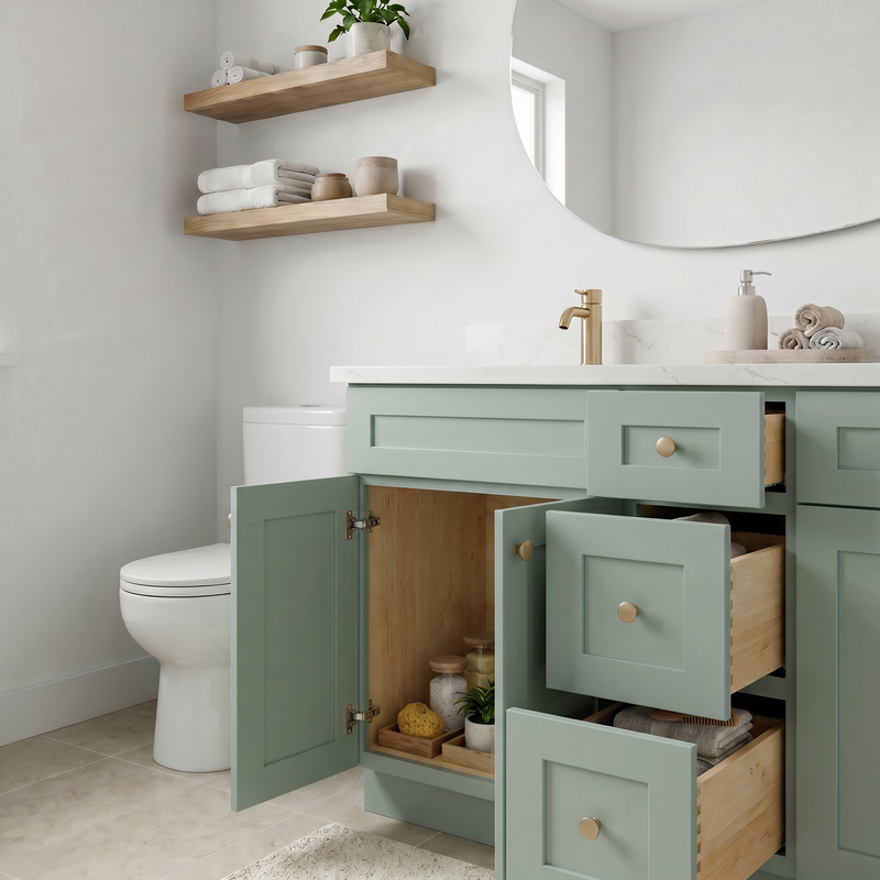 60" Olive Green Shaker Bathroom Vanity with Quartz Top – Double Sink