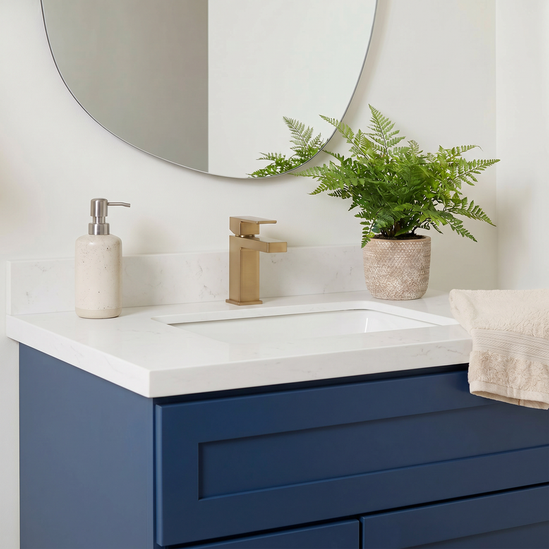 30" Navy Blue Shaker Bathroom Vanity with Quartz Top – Single Sink