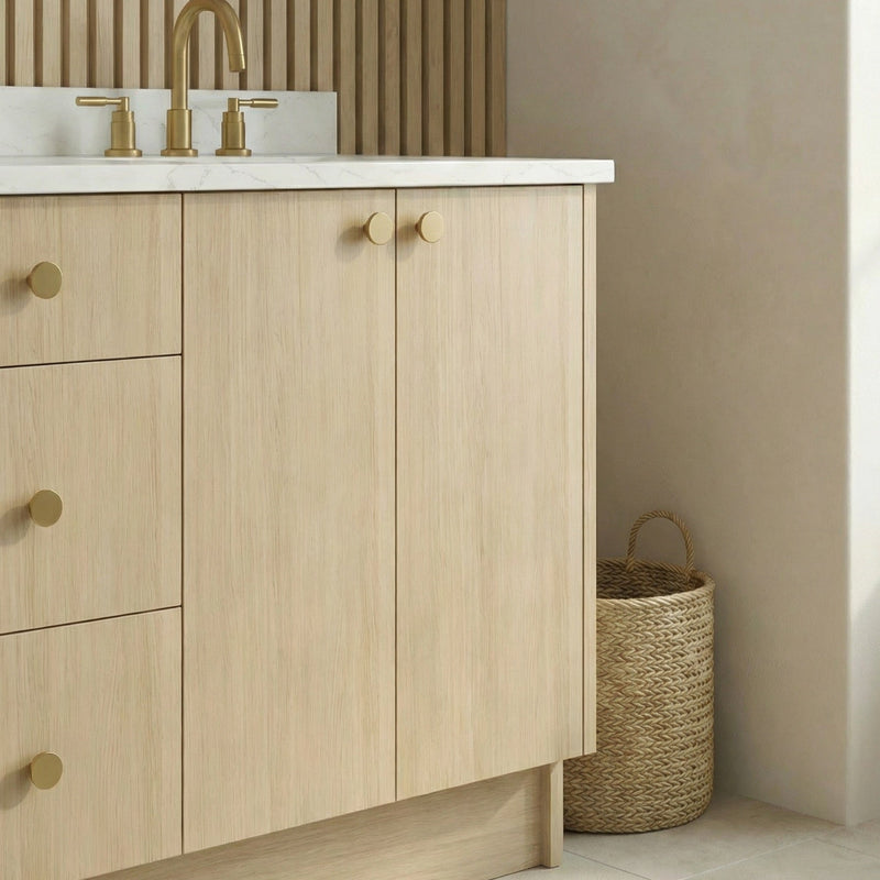 72" Milk Oak European Vanity with Quartz Top – Double Sink