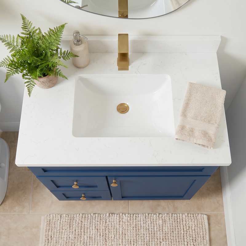 30" Navy Blue Shaker Bathroom Vanity with Quartz Top – Single Sink