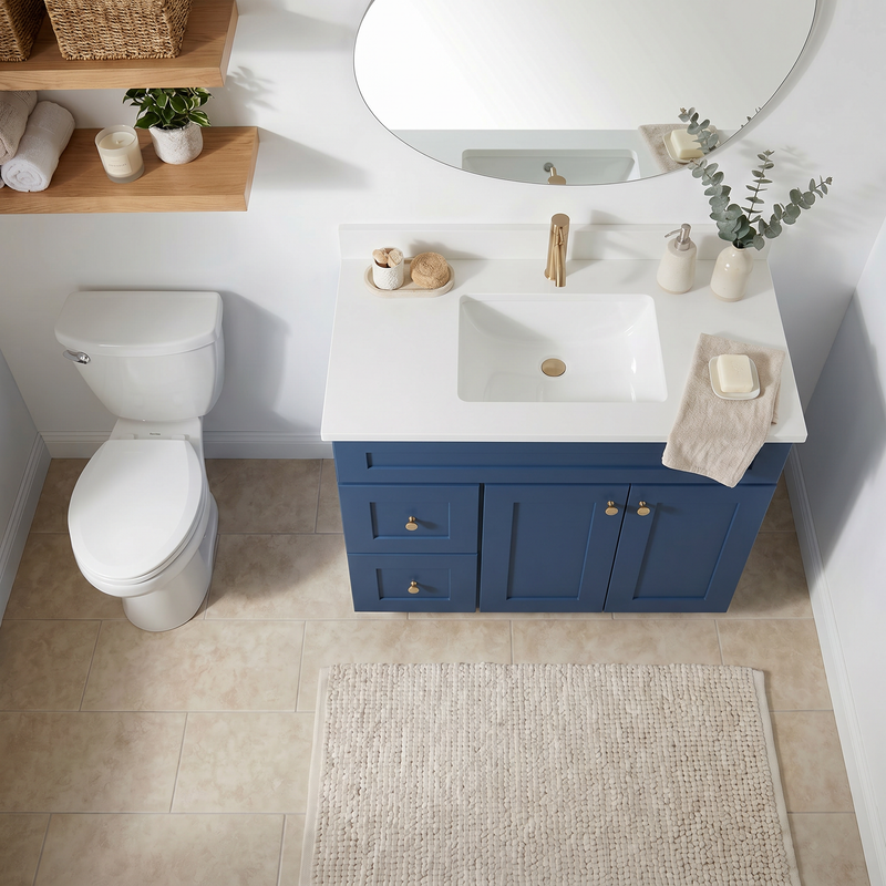 36" Navy Blue Shaker Bathroom Vanity with Quartz Top – Single Sink