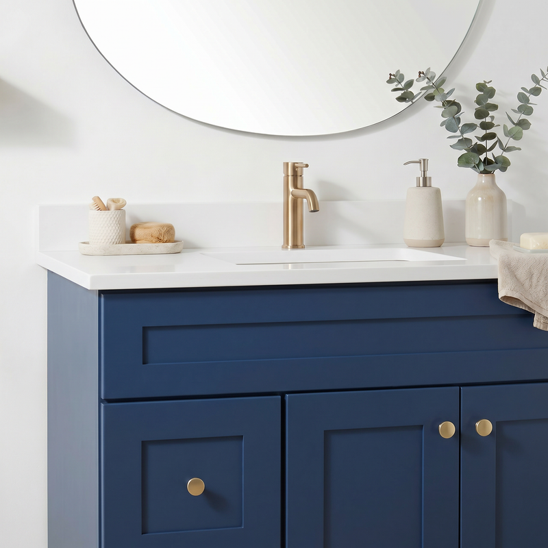 36" Navy Blue Shaker Bathroom Vanity with Quartz Top – Single Sink